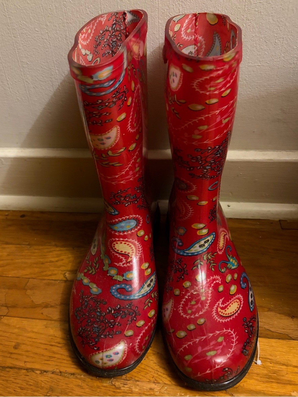 Women's Red Paisley Waterproof Rain Boots